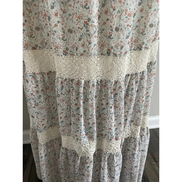 Roem Dress Maxi Cottagecore Cream Teal Orange Floral Small S - Picture 4 of 5